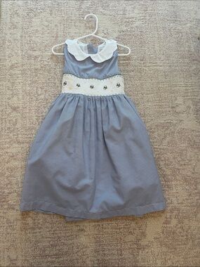 Classic Navy Stripe Smocked Girls' Formal Dress with Peter Pan Collar